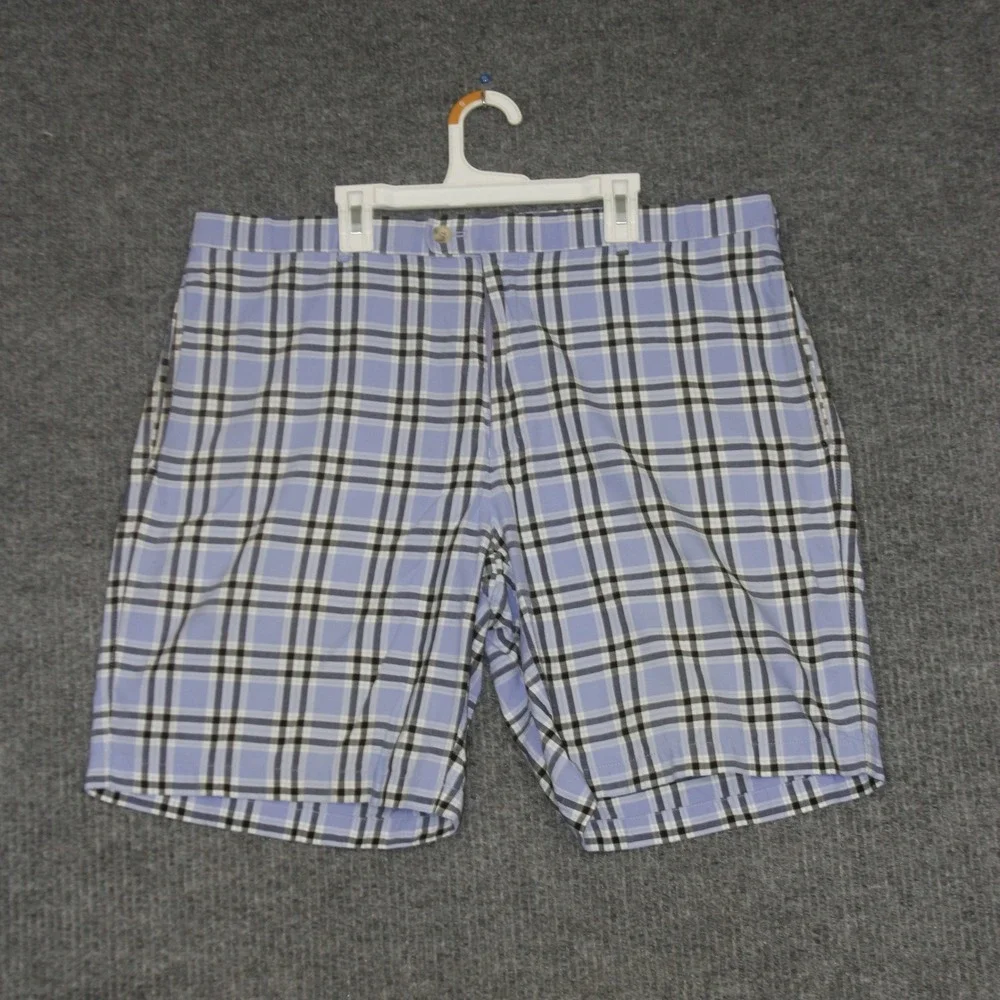 Peter Millar Mens Plaid Flat Front Shorts Size 38 Blue White Black 100% Cotton